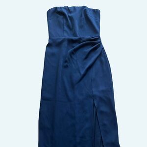 Cushnie navy blue crepe midi dress